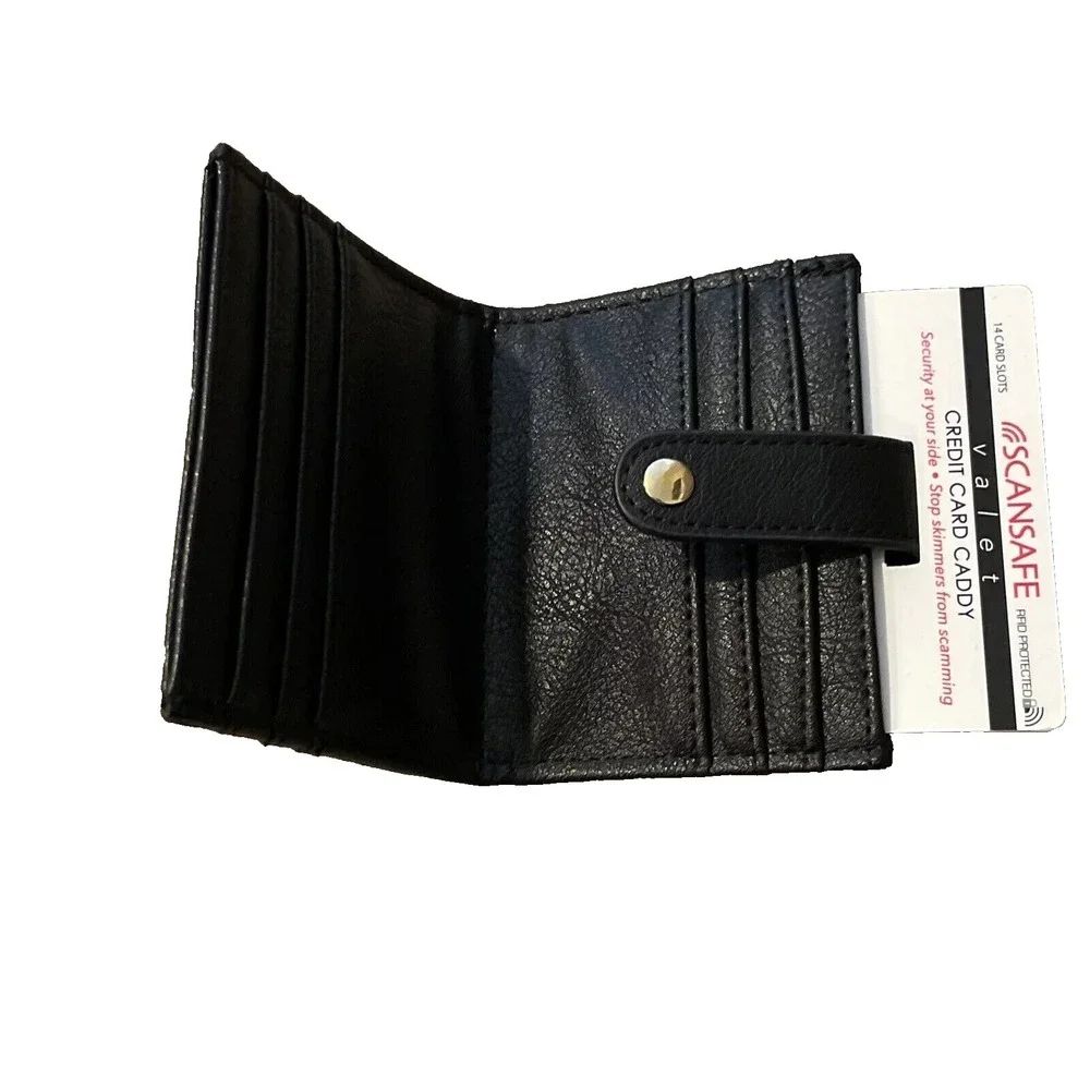 ScanSafe Valet Credit Card Caddy RFID Protection Wallet 14 Slots Leather Black #